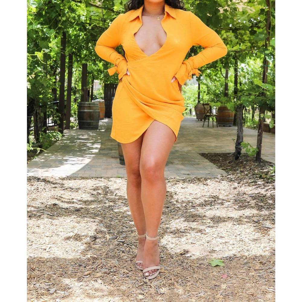 NEW SURELYMINE deep v neckline wrap mini dress in yellow